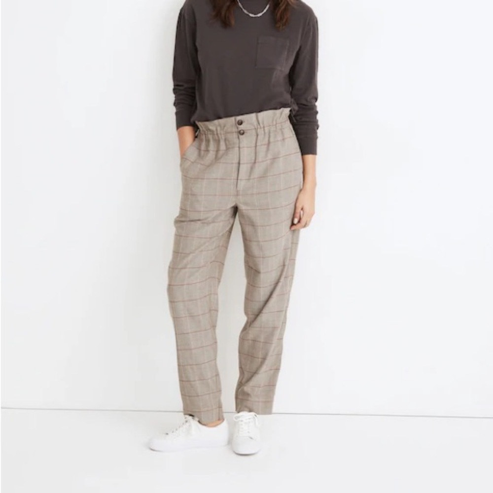 Madewell Paperbag Tapered Pants in Glen Plaid Size 4 NWT